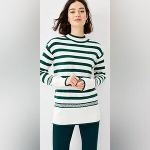 Ann Taylor Academic Green White Striped Stripe Sweater Pullover Top Long Sleeve